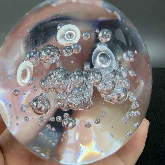 1970s Swedish Ursholt Clear Round Orb Paperweight Witch Ball Bubbles W Labels